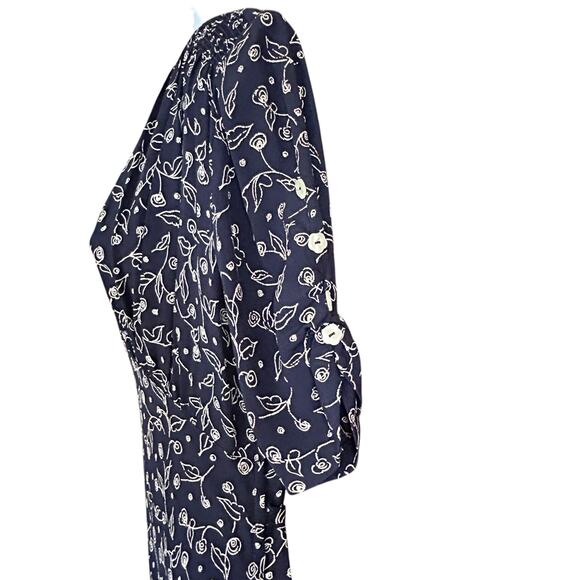 VTG Ann Taylor Laundry Navy Floral Midi Dress 90s Rayon SZ 10 USA Dark Academia - Picture 4 of 8